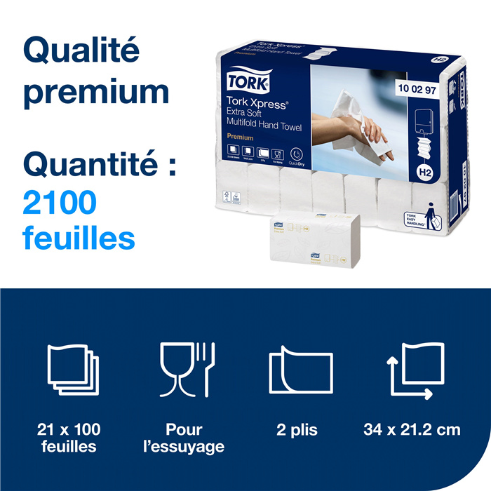 : Tork Xpress Extra Soft Multifold Handtücher, 2-lagig, 34 x 21 cm, Karton mit 2100 Blatt (21 Packungen zu je 100) : Tork Xpress Extra Soft Multifold Handtücher, 2-lagig, 34 x 21 cm, Karton mit 2100 Blatt (21 Packungen zu je 100)