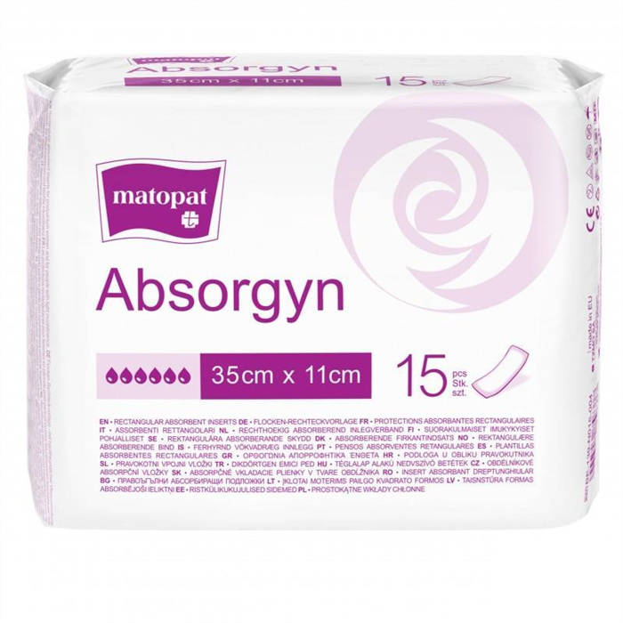 ABSORGYN Pansements gynécologiques sans film protecteur 35 x 11 cm, non stérile, 15 pcs ABSORGYN Pansements gynécologiques sans film protecteur 35 x 11 cm, non stérile, 15 pcs