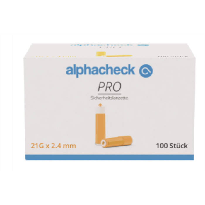 alphacheck® PRO safety lancets 21G x 2.4 mm - pack of 100 pieces alphacheck® PRO safety lancets 21G x 2.4 mm - pack of 100 pieces