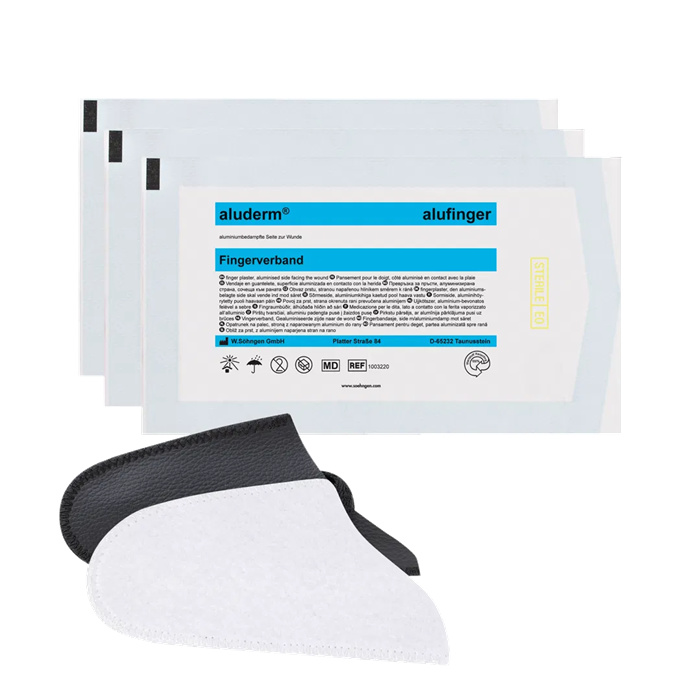 Aluderm Alufinger set 2,
3 Alufinger et 1 doigtier en cuir Aluderm Alufinger set 2,
3 Alufinger et 1 doigtier en cuir