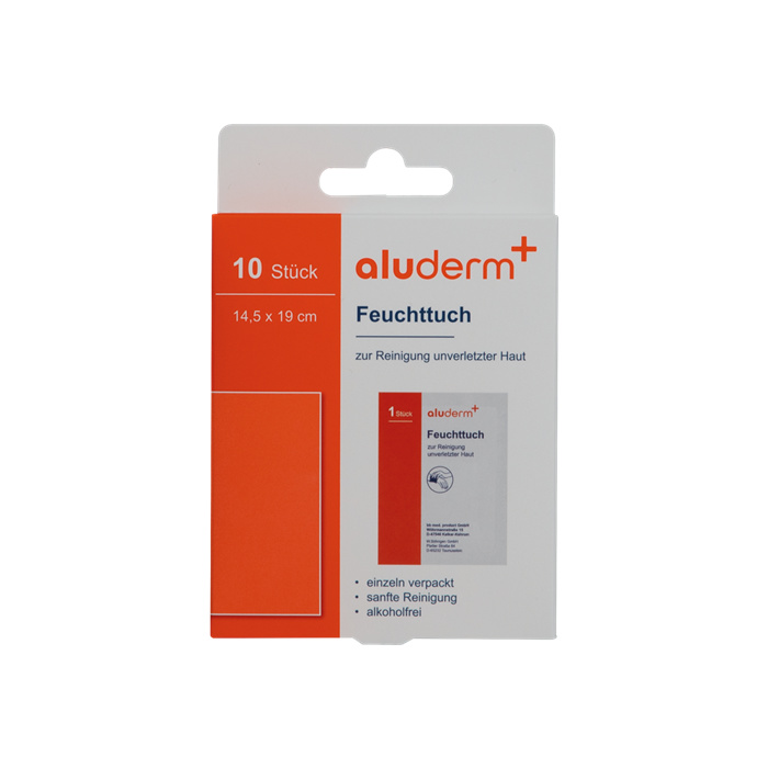 aluderm+ Feuchttuch, 10 Stück, 14,5 cm x 19 cm aluderm+ Feuchttuch, 10 Stück, 14,5 cm x 19 cm