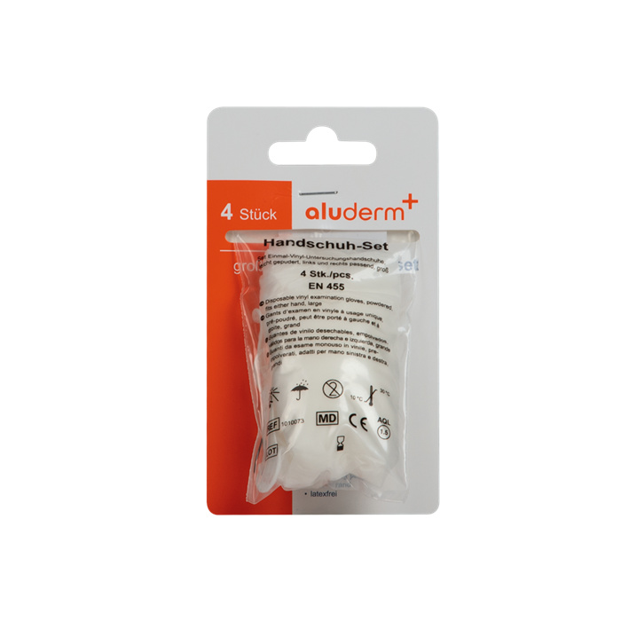 aluderm+ gants d’examen en vinyle, 4 pièces, taille L aluderm+ gants d’examen en vinyle, 4 pièces, taille L