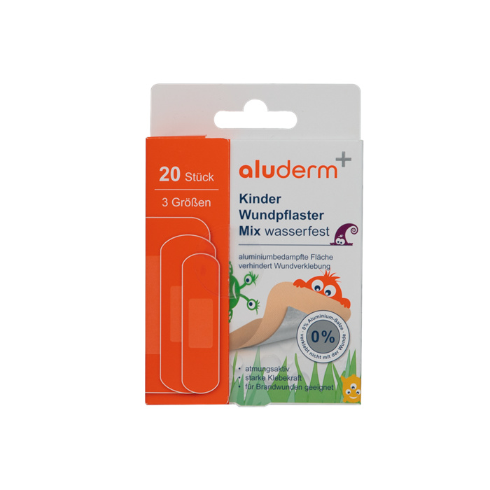 aluderm+, Kinder Wundpflaster Mix wasserfest, 20 Stück, 3 Grössen aluderm+, Kinder Wundpflaster Mix wasserfest, 20 Stück, 3 Grössen