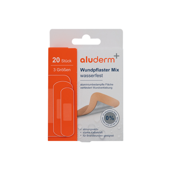 aluderm+ waterproof plaster mix, 20 pieces, 3 sizes aluderm+ waterproof plaster mix, 20 pieces, 3 sizes