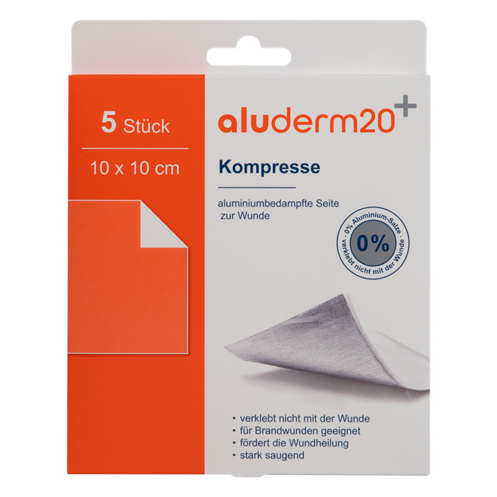 aluderm20+, compresses 5 pieces, 10 cm x 10 cm aluderm20+, compresses 5 pieces, 10 cm x 10 cm