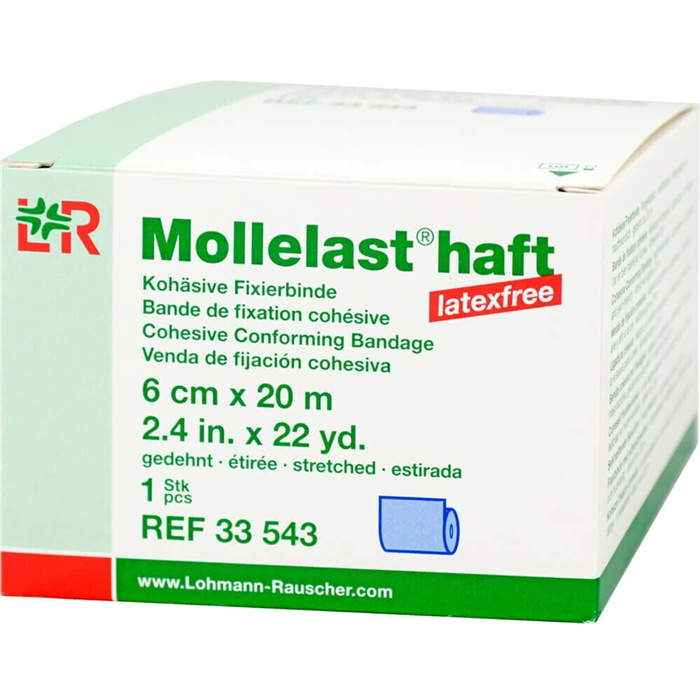 Bande cohésive bleue Mollelast haft color, 6 cm x 20 m Bande cohésive bleue Mollelast haft color, 6 cm x 20 m