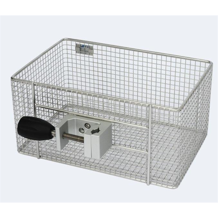Basket with multifunction clamp, dimensions H × W × D: 150 × 300 × 200 mm, mesh size 8 × 8 mm Basket with multifunction clamp, dimensions H × W × D: 150 × 300 × 200 mm, mesh size 8 × 8 mm