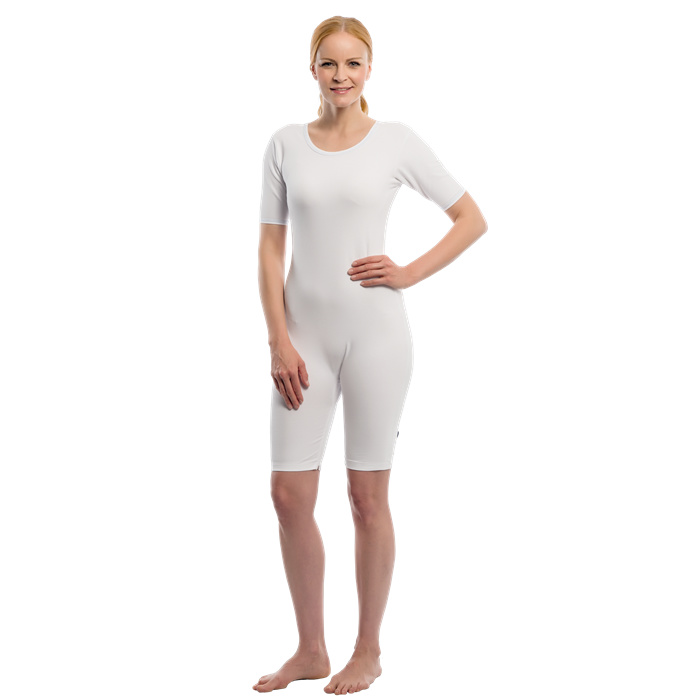 Care bodysuit made of cotton/lycra, short sleeves, short legs, leg zipper, size M Care bodysuit made of cotton/lycra, short sleeves, short legs, leg zipper, size M