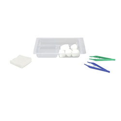 Care kit with swabs, gauze pads and forceps, 1 blister