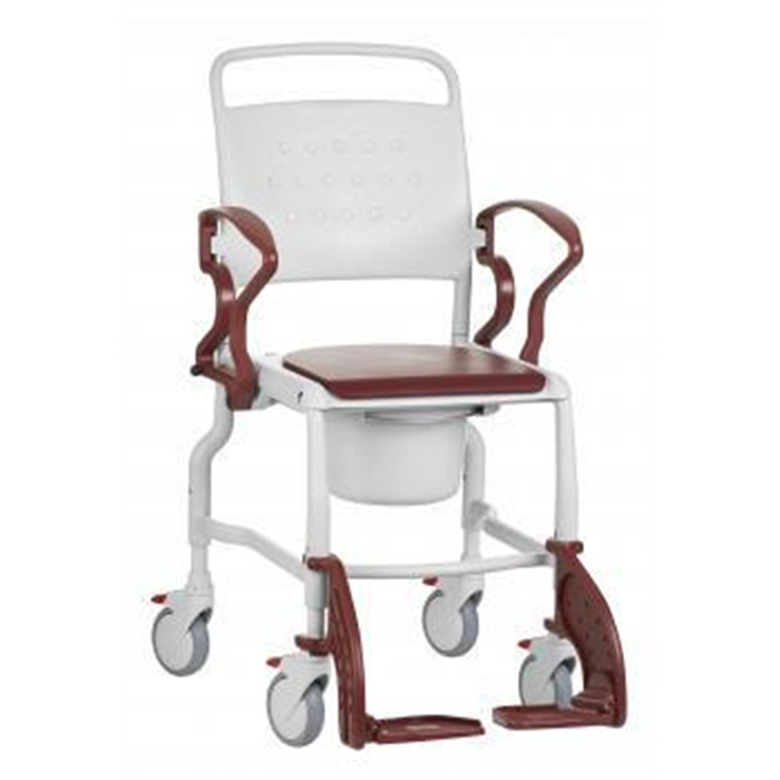 Chaise de toilette Hamburg, couleur : gris/rouge rubis, 130kg, coussin d'assise et seau inclus Chaise de toilette Hamburg, couleur : gris/rouge rubis, 130kg, coussin d'assise et seau inclus