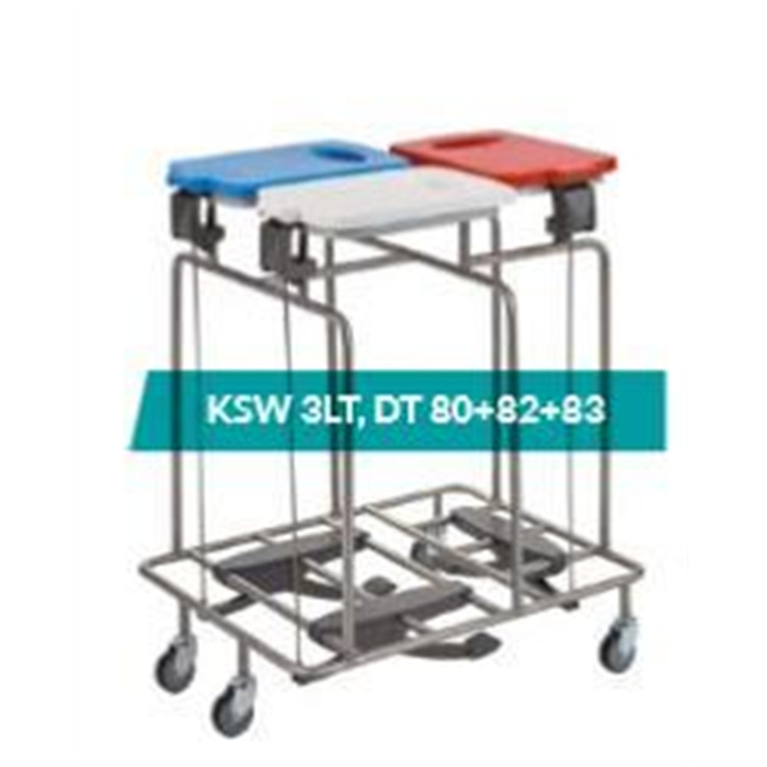 Chariot à linge accouplable, triple avec mécanisme de pédale et amortisseur de couvercle, 3 anneaux de serrage Chariot à linge accouplable, triple avec mécanisme de pédale et amortisseur de couvercle, 3 anneaux de serrage