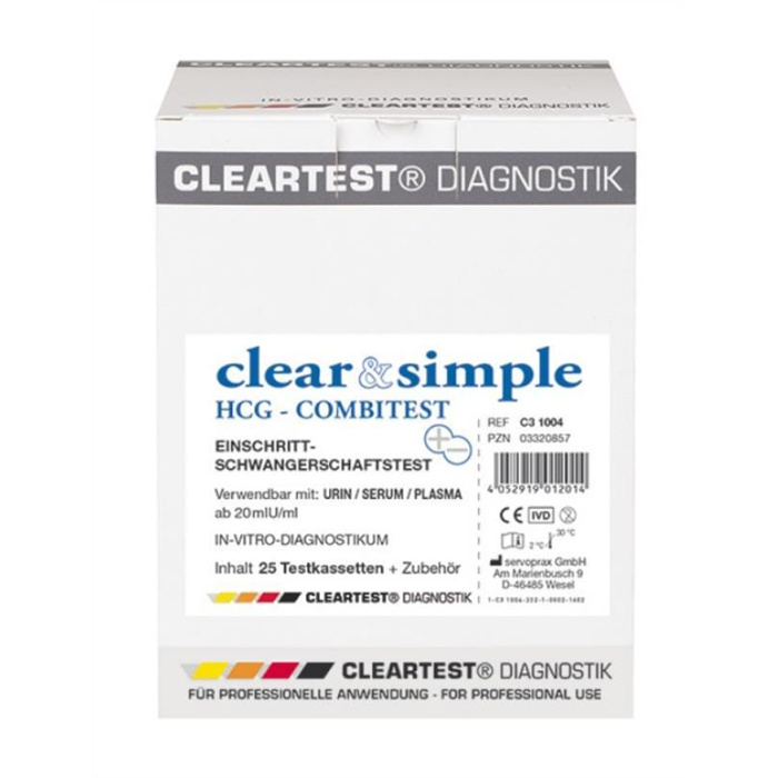 Clear & Simple HCG-Combi Test urine & sérum-
Test de grossesse,
25 pièces Clear & Simple HCG-Combi Test urine & sérum-
Test de grossesse,
25 pièces