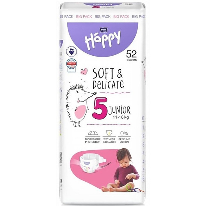 Couches Baby Bella FSC Junior n° 5, 11–18 kg, paquet de 52 pièces Couches Baby Bella FSC Junior n° 5, 11–18 kg, paquet de 52 pièces