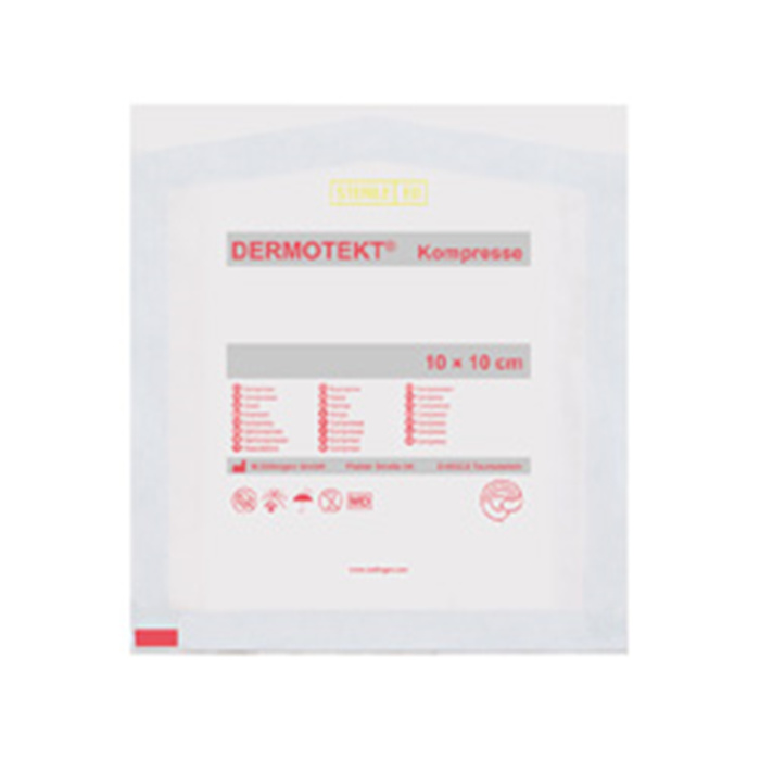 DERMOTEKT PES KOMPRESSE V, 10 X 10 CM A 2 ST. DERMOTEKT PES KOMPRESSE V, 10 X 10 CM A 2 ST.