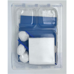 Dressing set No. 2 – 5 swabs, 5 compresses 7.5 × 7.5 cm, 1 forceps, 1 drape