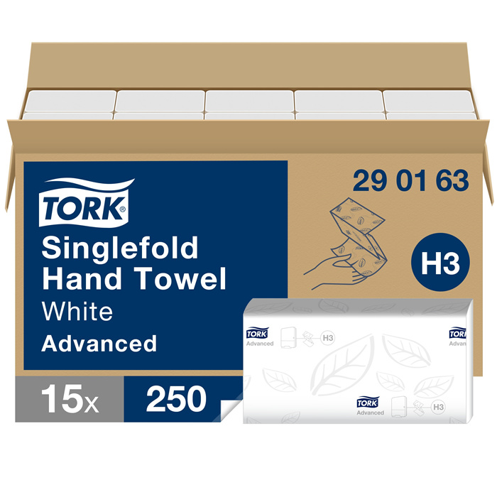 Essuie-mains Tork Soft Singlefold, 23 x 25 cm, 2 plis, pli Z, carton de 3750 feuilles (15 x 250) *E* Essuie-mains Tork Soft Singlefold, 23 x 25 cm, 2 plis, pli Z, carton de 3750 feuilles (15 x 250) *E*