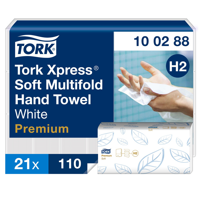 Essuie-mains Tork Xpress Soft Multifold, 34 x 21 cm, carton de 2310 feuilles (21 paquets de 110) Essuie-mains Tork Xpress Soft Multifold, 34 x 21 cm, carton de 2310 feuilles (21 paquets de 110)