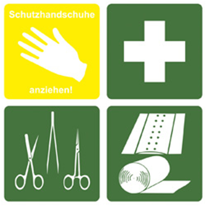 First aid pictograms (E-H), 4 designs, block 70 × 70 mm First aid pictograms (E-H), 4 designs, block 70 × 70 mm