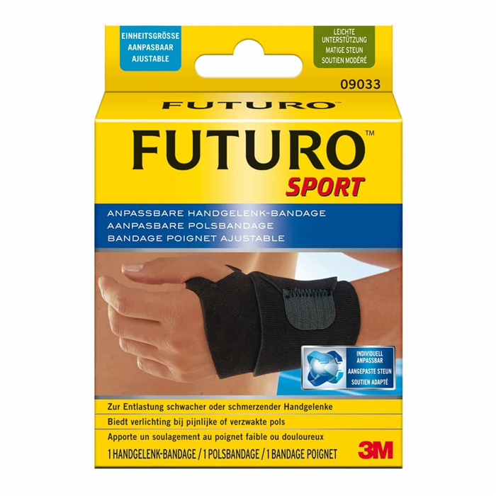 Futuro Verstellbare Sport-Handgelenkbandage, Schwarz,
mit Daumenschlaufe Futuro Verstellbare Sport-Handgelenkbandage, Schwarz,
mit Daumenschlaufe