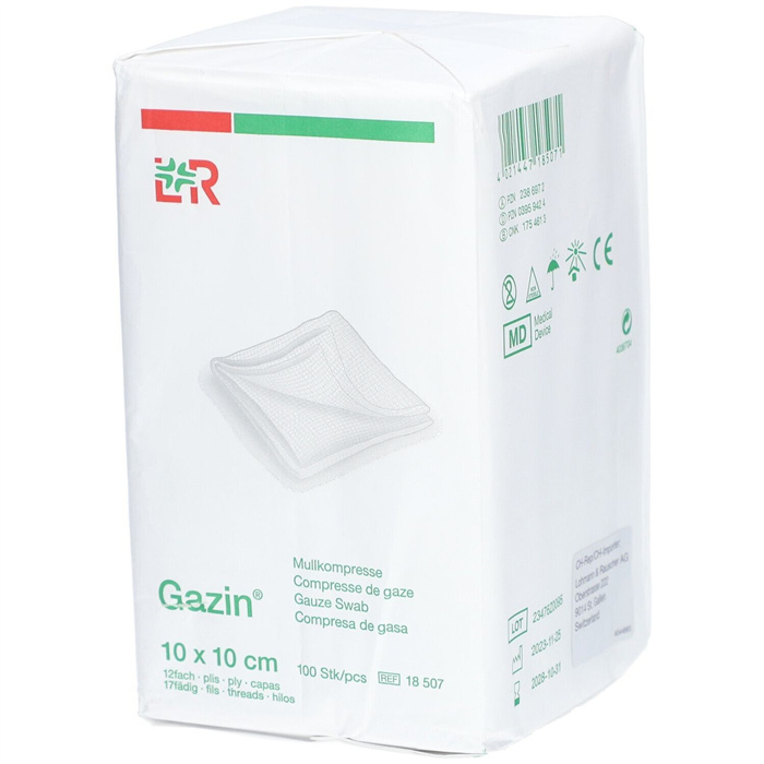 Gazin 5D unsterile Kompresse, 10 x 10 cm, 12-lagig, Packung mit 100 Stück Gazin 5D unsterile Kompresse, 10 x 10 cm, 12-lagig, Packung mit 100 Stück