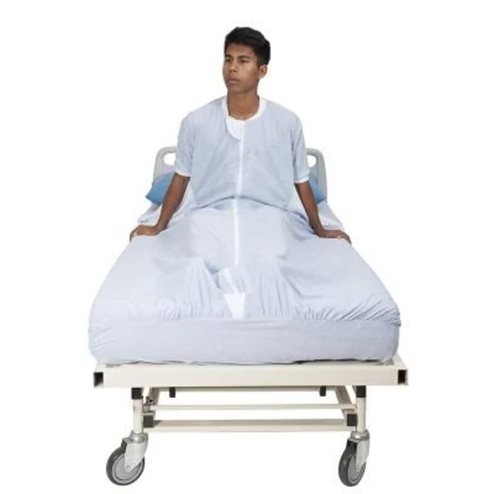 Geriatric Blanket with Sleeves, Steel Blue 301 Color, with 2 Straps Geriatric Blanket with Sleeves, Steel Blue 301 Color, with 2 Straps