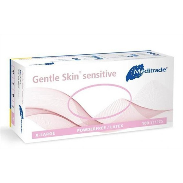 Handschuhe Gentle Skin sensitive, Latex, unsteril, Box à 100 Stück Größe M Handschuhe Gentle Skin sensitive, Latex, unsteril, Box à 100 Stück Größe M