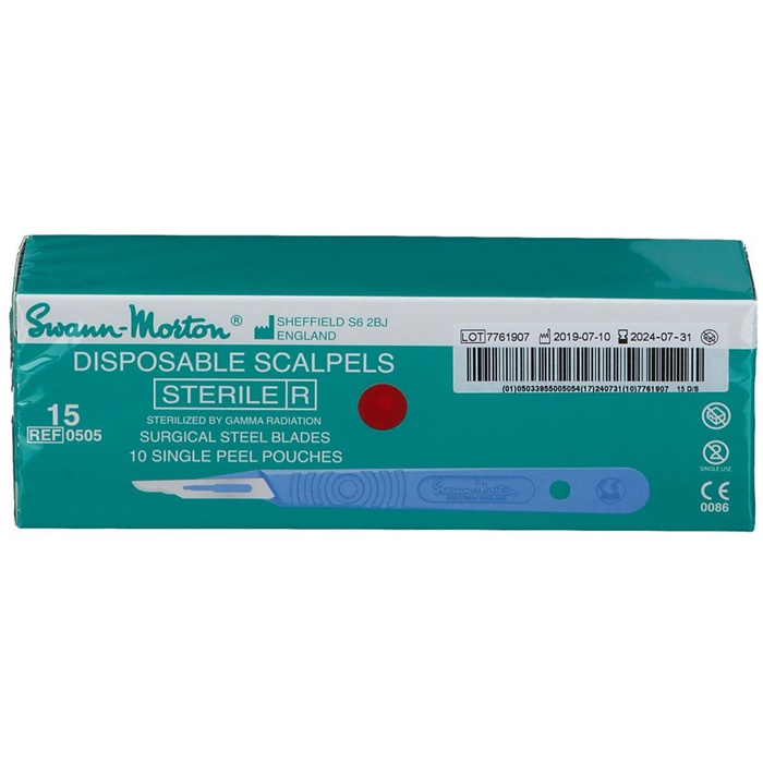 Lames stériles avec manche, jetables (inoxydables), 15, 10 pièces Lames stériles avec manche, jetables (inoxydables), 15, 10 pièces