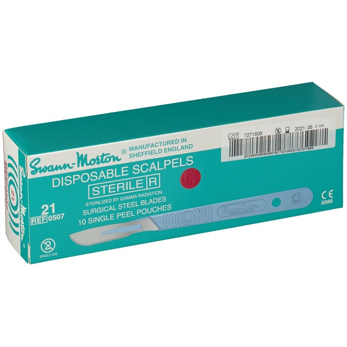 Lames stériles avec manche, jetables (inoxydables), 21, 10 pièces Lames stériles avec manche, jetables (inoxydables), 21, 10 pièces