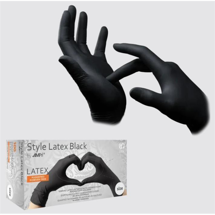 Latex gloves, black, size M, powder-free, Style Latex Black, 100 pcs. Latex gloves, black, size M, powder-free, Style Latex Black, 100 pcs.