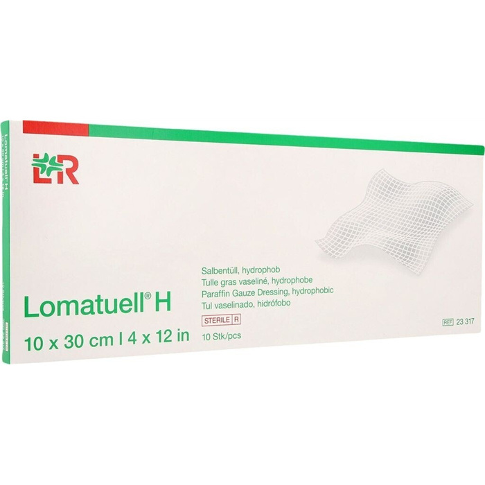 Lomatuell H, steriler Paraffin-Gittertüllverband, 10 x 30 cm Lomatuell H, steriler Paraffin-Gittertüllverband, 10 x 30 cm