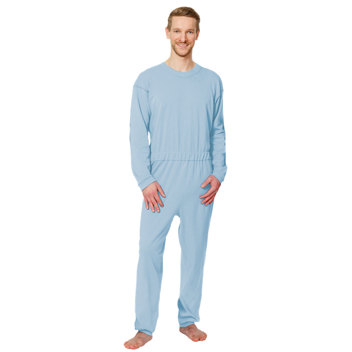 Long cotton care overall with back zipper, light blue, size XL Long cotton care overall with back zipper, light blue, size XL