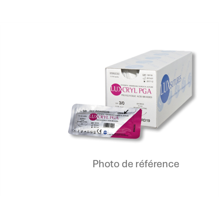 LUXCRYL PGA – 1/2 Kreis, Rundkörpernadel, HR 22 mm, 3/0, 75 cm, violett, 12 Stück LUXCRYL PGA – 1/2 Kreis, Rundkörpernadel, HR 22 mm, 3/0, 75 cm, violett, 12 Stück