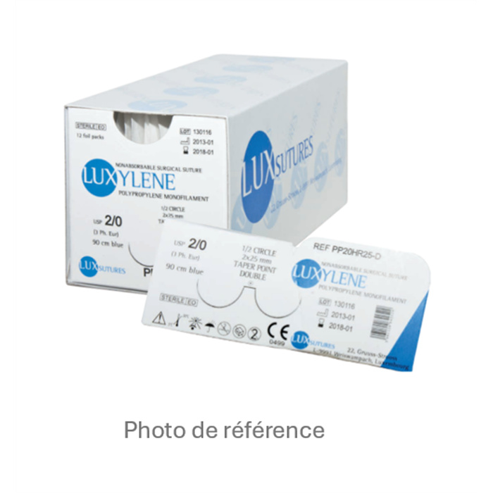 LUXYLENE - POLYPROPYLENE blue Round bodied - taper point 1/2 Circle HR 16 - 16 mm - 4/0 75 cm Blue, 12 pieces LUXYLENE - POLYPROPYLENE blue Round bodied - taper point 1/2 Circle HR 16 - 16 mm - 4/0 75 cm Blue, 12 pieces