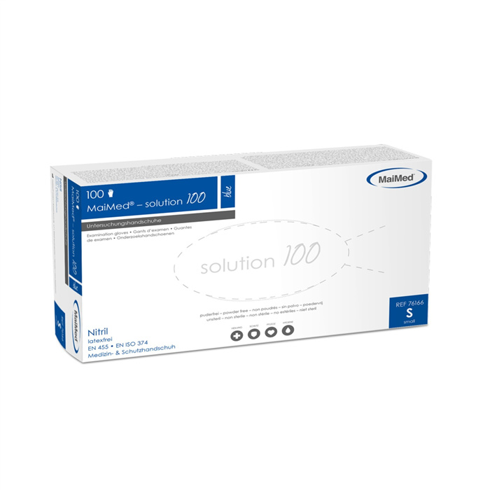 MaiMed-solution100 blue PF, Gants nitrile bleus, taille XS, non stériles, 100 pièces MaiMed-solution100 blue PF, Gants nitrile bleus, taille XS, non stériles, 100 pièces