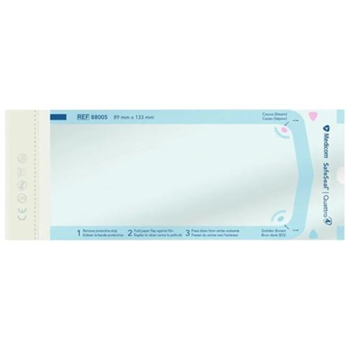 Medicom® SafeSeal® Quattro sterilisation pouches – pack of 200, 89 x 133 mm Medicom® SafeSeal® Quattro sterilisation pouches – pack of 200, 89 x 133 mm