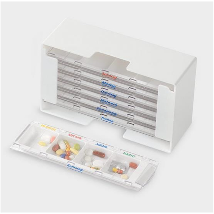Melipul Medikamenten-Dosierer XL-4, für 1 Woche,
mit 7 weißen MW-Dispenser, 4 Fächer Melipul Medikamenten-Dosierer XL-4, für 1 Woche,
mit 7 weißen MW-Dispenser, 4 Fächer