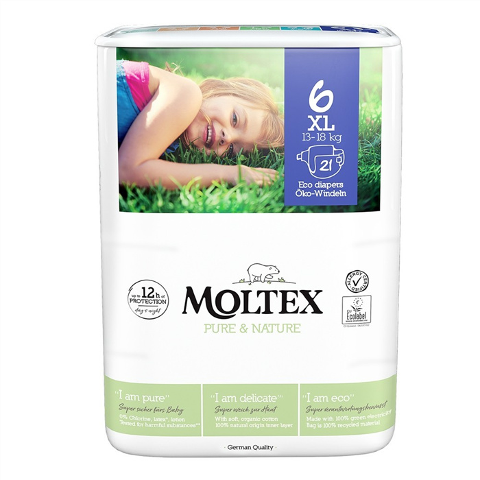 Moltex Nature diapers size 6 XL, 13–18 kg, pack of 21 Moltex Nature diapers size 6 XL, 13–18 kg, pack of 21