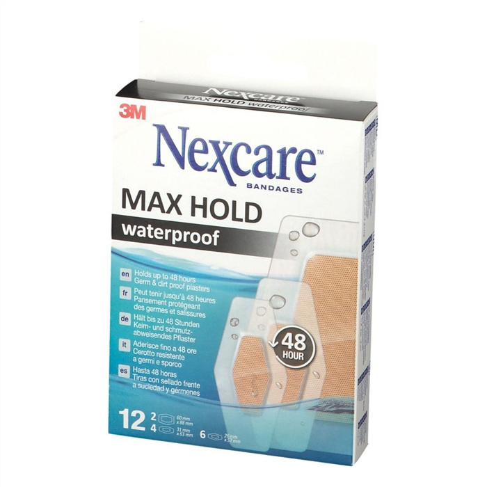 Nexcare Max Hold Waterproof, 3 tailles, 12 pièces Nexcare Max Hold Waterproof, 3 tailles, 12 pièces