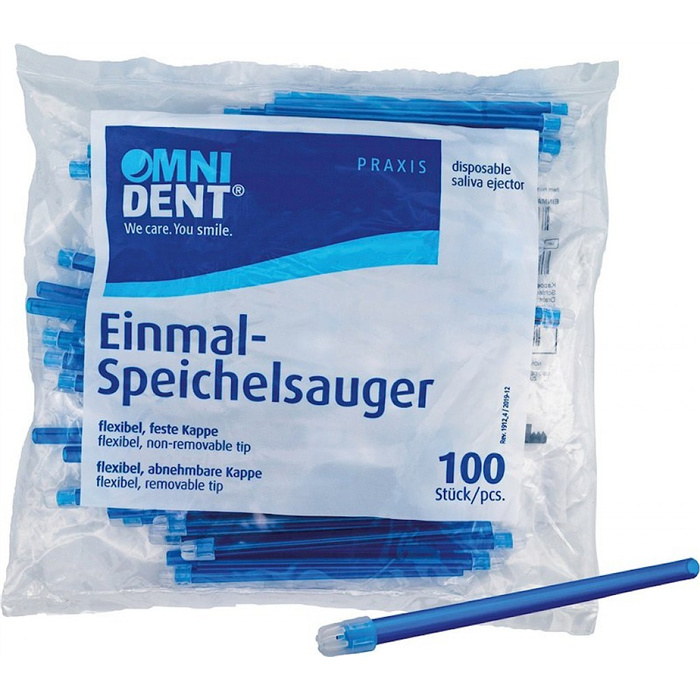 Omni saliva ejector - pack of 100, fixed cap, blue Omni saliva ejector - pack of 100, fixed cap, blue