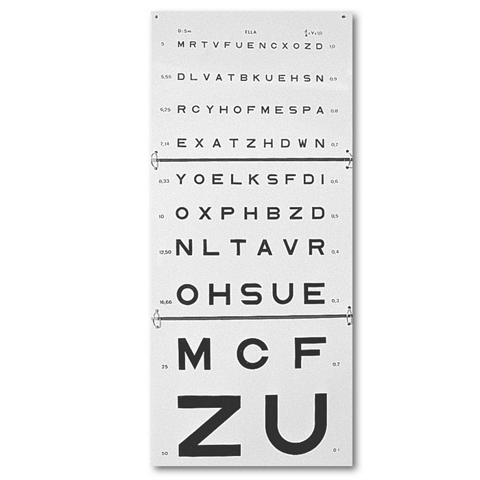 Optometric chart with Monoyer test, direct reading at 5 m Optometric chart with Monoyer test, direct reading at 5 m