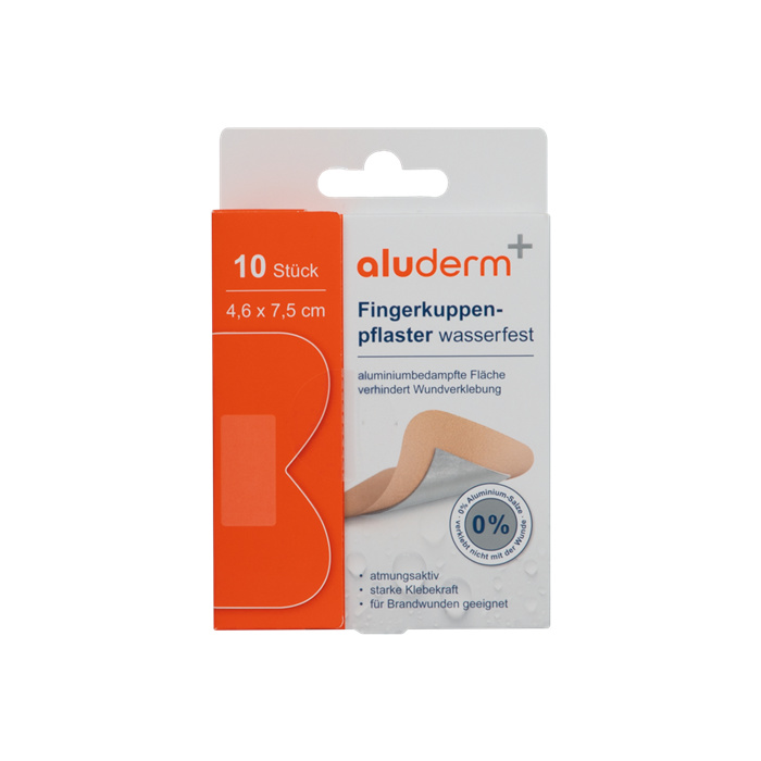 Pansements étanches aluderm+ pour bouts de doigts, 10 pièces 4,6 x 7,5 cm Pansements étanches aluderm+ pour bouts de doigts, 10 pièces 4,6 x 7,5 cm