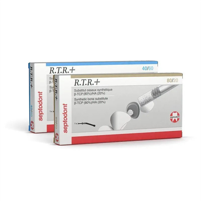 R.T.R.+ bone replacement material - Pack of curved syringes with 0.5 cm³ granules in sterile individual packaging, R.T.R+ 40/60 R.T.R.+ bone replacement material - Pack of curved syringes with 0.5 cm³ granules in sterile individual packaging, R.T.R+ 40/60