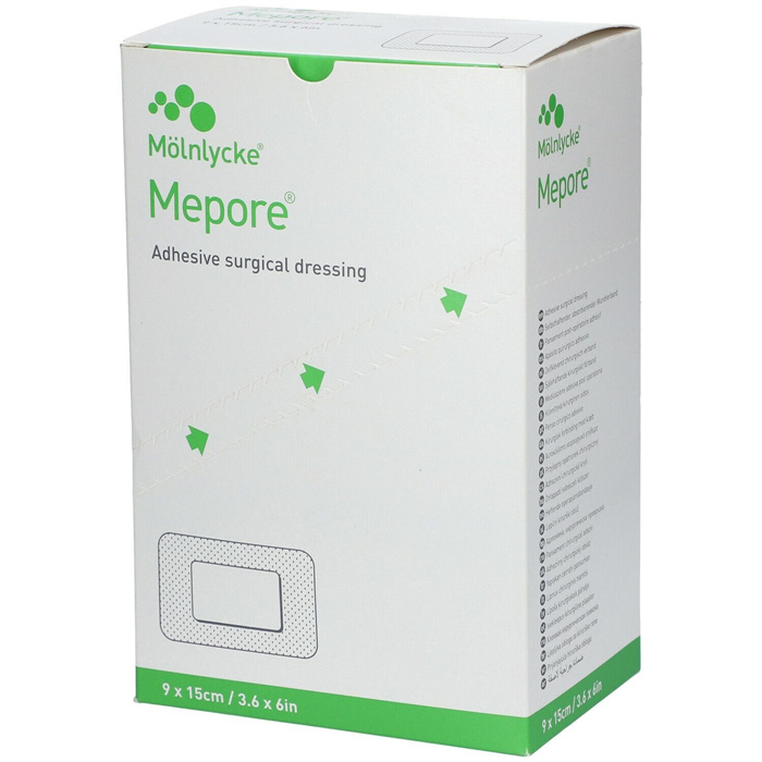 SCAX Mepore 9 x 15 cm (pad 5 x 10 cm), adhesive covering dressing, box of 5 pcs (pharmacy packaging) SCAX Mepore 9 x 15 cm (pad 5 x 10 cm), adhesive covering dressing, box of 5 pcs (pharmacy packaging)