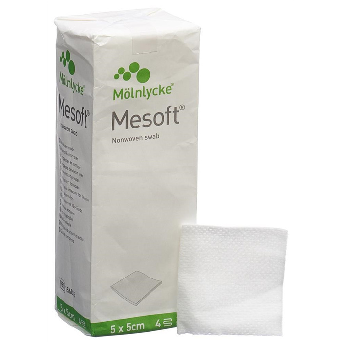 SCAX Mesoft 5 × 5 cm — Vlieskompresse, unsteril, 4-lagig, Box mit 100 Stück SCAX Mesoft 5 × 5 cm — Vlieskompresse, unsteril, 4-lagig, Box mit 100 Stück