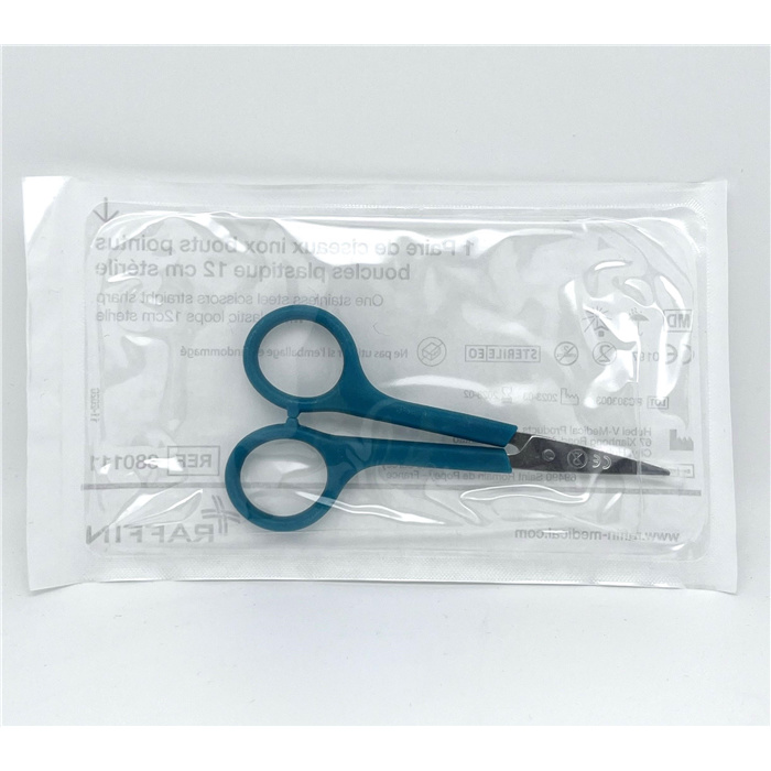 Schere, Spitze spitze12 cm -
steril, Plastikschlaufe, grün Schere, Spitze spitze12 cm -
steril, Plastikschlaufe, grün