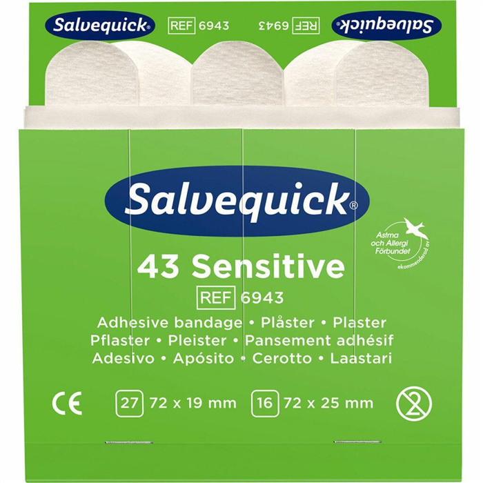 Sensitive Plasters (Non-Woven)
6 x 43 peices
(27 plasters 72 x 19 mm and 16 plasters 72 x 25 mm). 6 refills/box. Sensitive Plasters (Non-Woven)
6 x 43 peices
(27 plasters 72 x 19 mm and 16 plasters 72 x 25 mm). 6 refills/box.