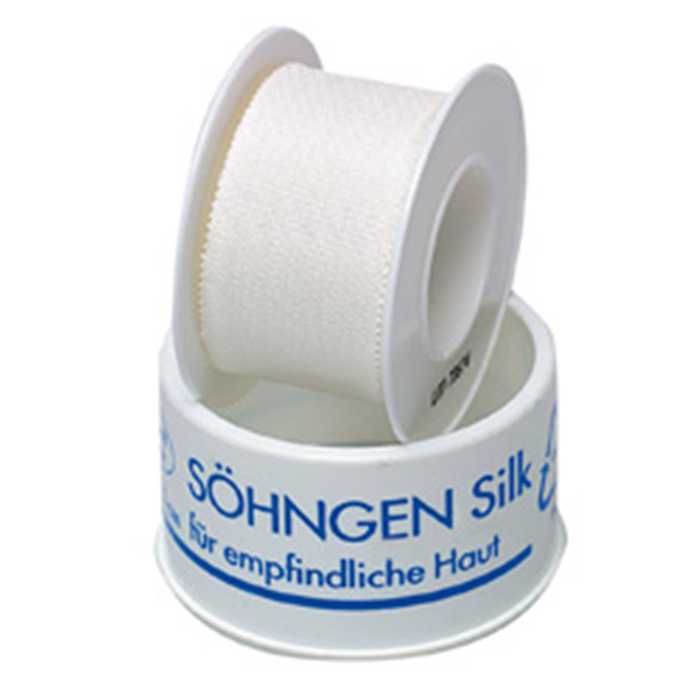 SILK HEFTPFLASTER, 5 M X 2.50 CM 
AUS WEISSEM TAFTGEWEBE AUF SPULE MIT SCHUTZRING SILK HEFTPFLASTER, 5 M X 2.50 CM 
AUS WEISSEM TAFTGEWEBE AUF SPULE MIT SCHUTZRING