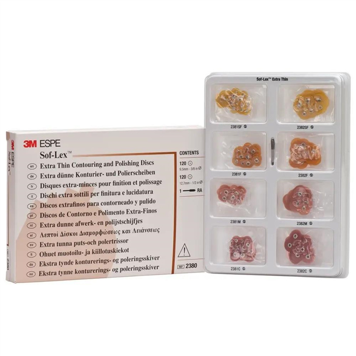 Sof-Lex™ Ausarbeitungs- und Polierscheiben - Intro Kit XT 240 Scheiben, 1 Mandrell RA Sof-Lex™ Ausarbeitungs- und Polierscheiben - Intro Kit XT 240 Scheiben, 1 Mandrell RA