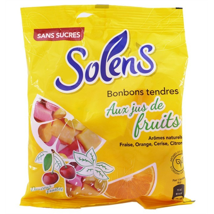 Solens Bonbons Tendres Jus de Fruits Sans Sucres, 100 g Solens Bonbons Tendres Jus de Fruits Sans Sucres, 100 g