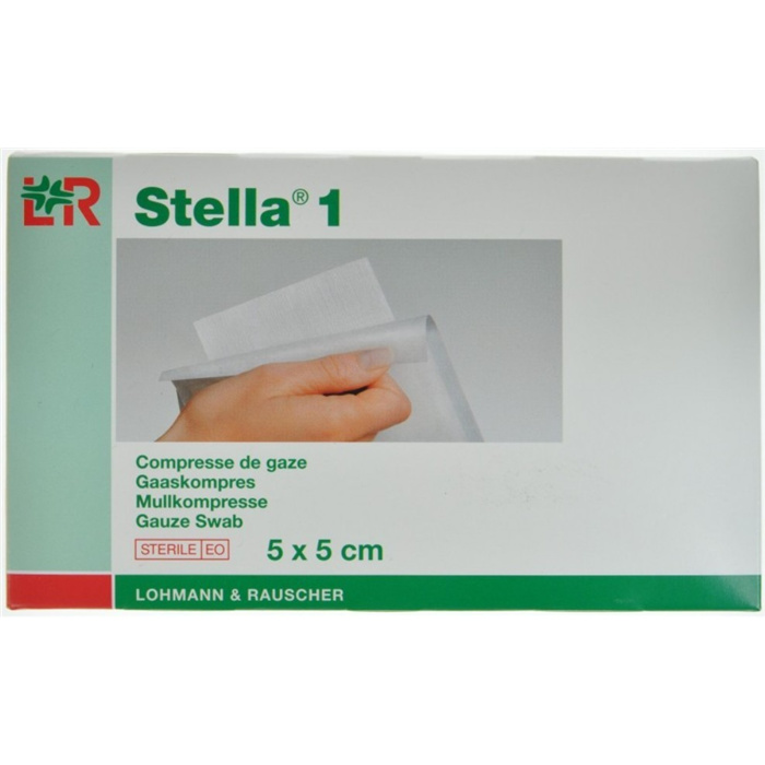Stella 1D Sterilkompresse, 5 x 5 cm, 12-fach, Box à 30 Stück Stella 1D Sterilkompresse, 5 x 5 cm, 12-fach, Box à 30 Stück